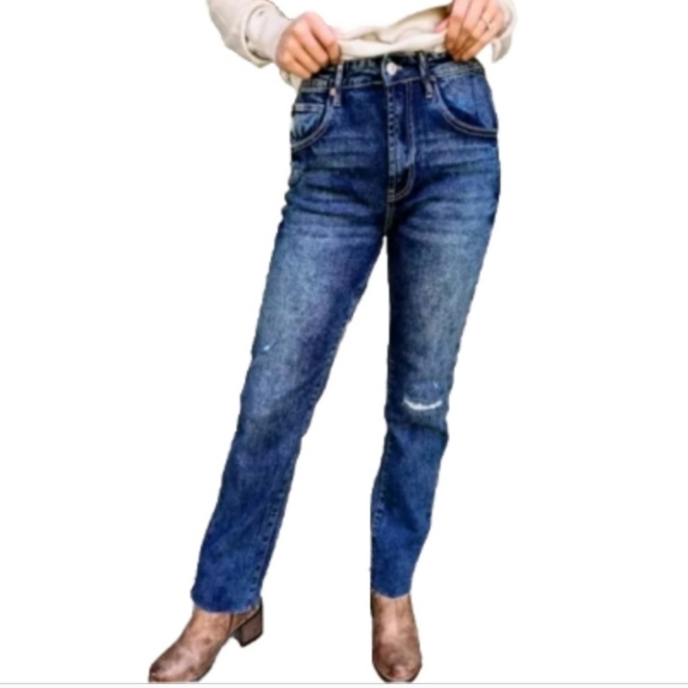 The Village High Rise Straight Jeans  Distressed Acid Wash